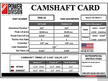 GSC Power-Division Billet camshaft set für Nissan VR38DETT GT-R